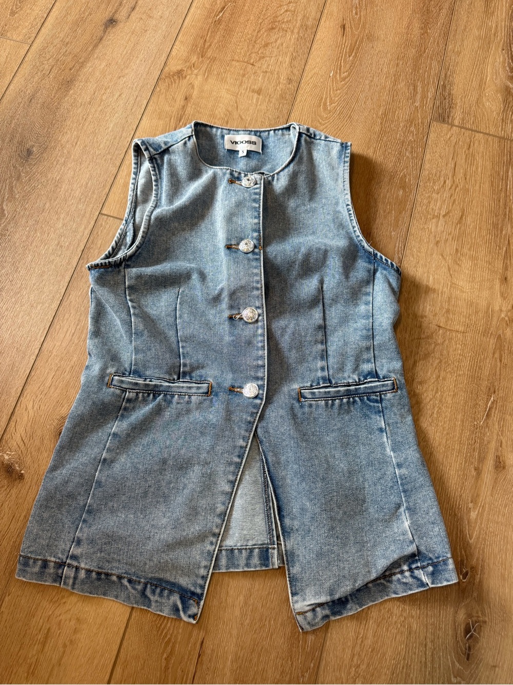 Vigoss Denim Vest Womens Small Blue Jean Tunic Button Up
